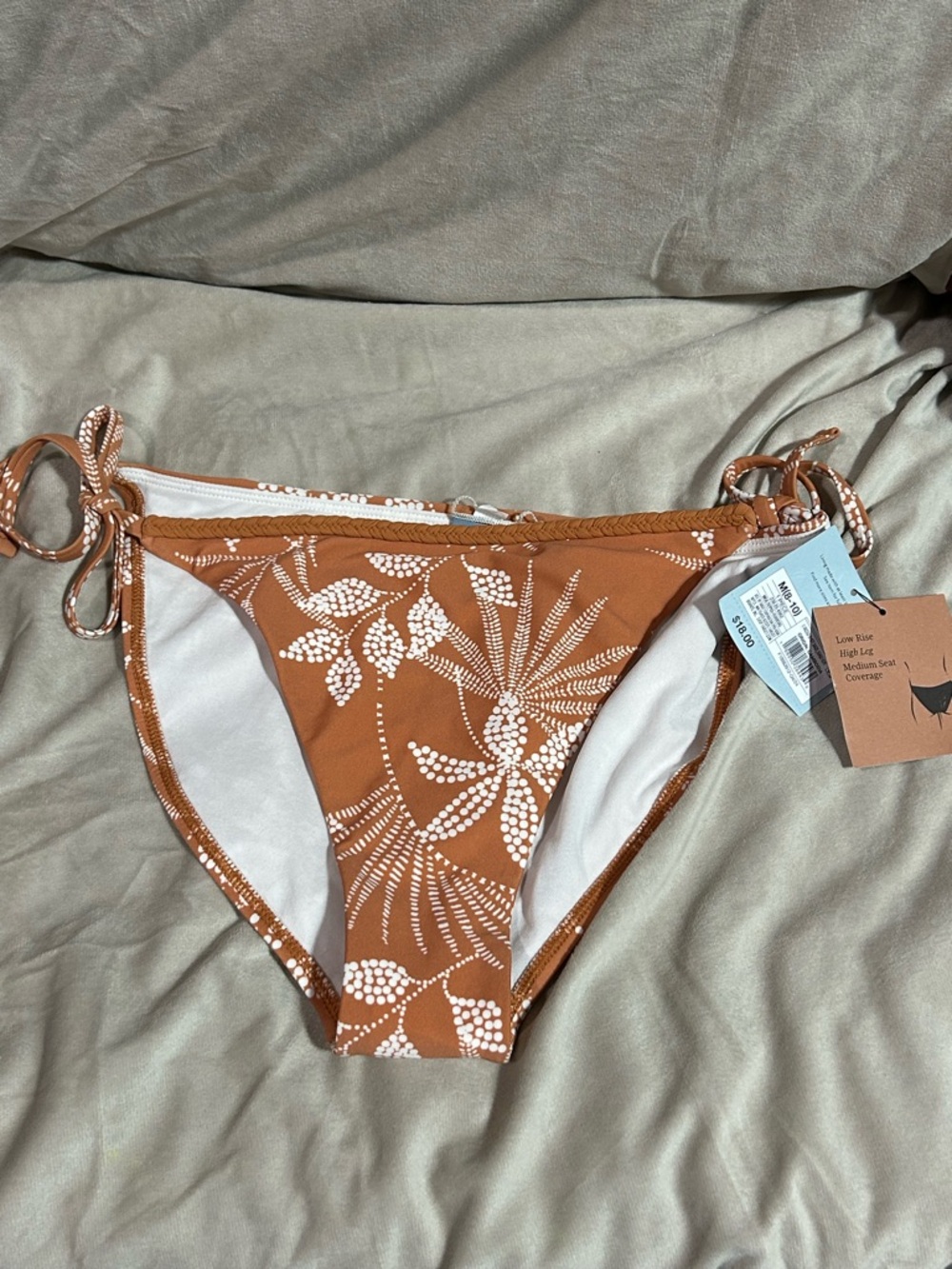 Shade &‎ Shore Rust Brown Floral Tie-Side Bikini Bottom